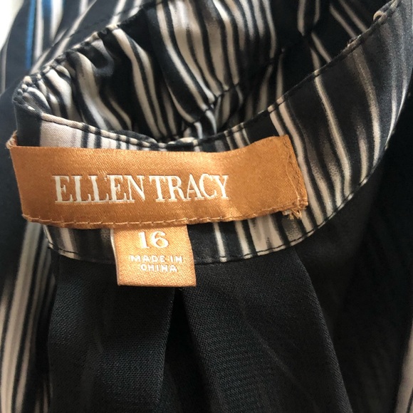 Ellen Tracy Dress Size 16  Sleeveless Black Blue Beige Sleeveless Ruffle Front - Picture 6 of 7